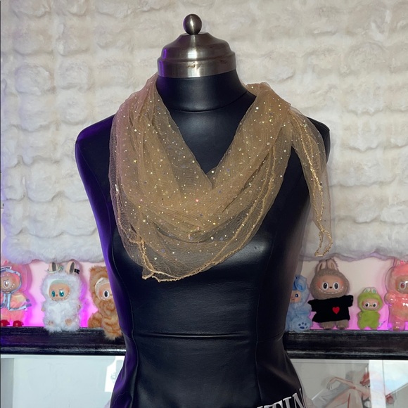 Elegant Gold Scarf with Sparkling Accents - Picture 1 of 8